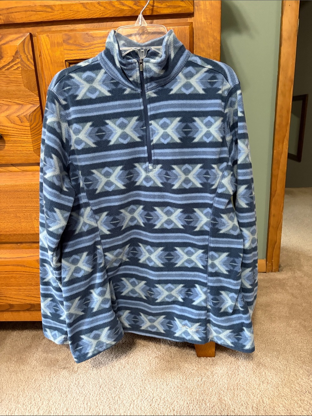 Eddie Bauer Blue Patterned Fleece Half-Zip Pullover